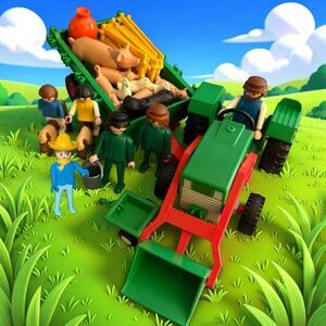 Vintage 1977 Playmobil 3500 Farm Tractor Trailer Farmers Kids Animals Set  A49